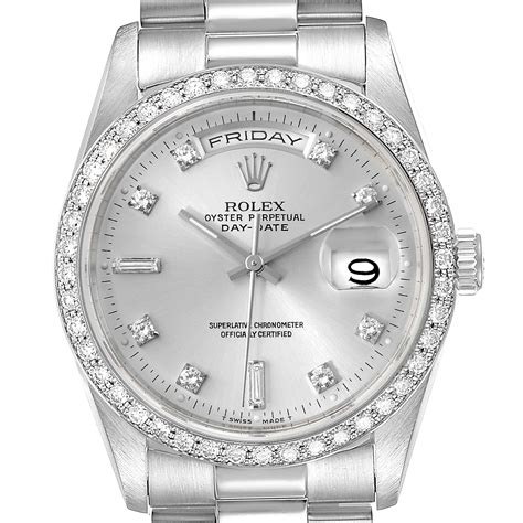 silver rolex with diamonds mens